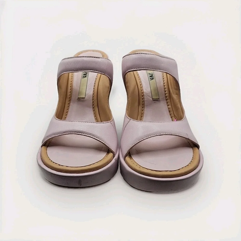 Zara Soft Pink Leather Platform Sandals Sz 7‎ Lilac Oriental Soft Girl #167